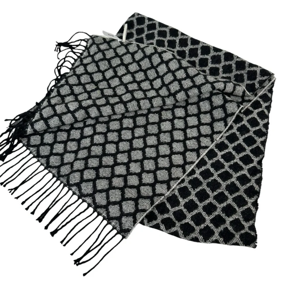 Talbots Black and White Super Soft Scarf with Fringe